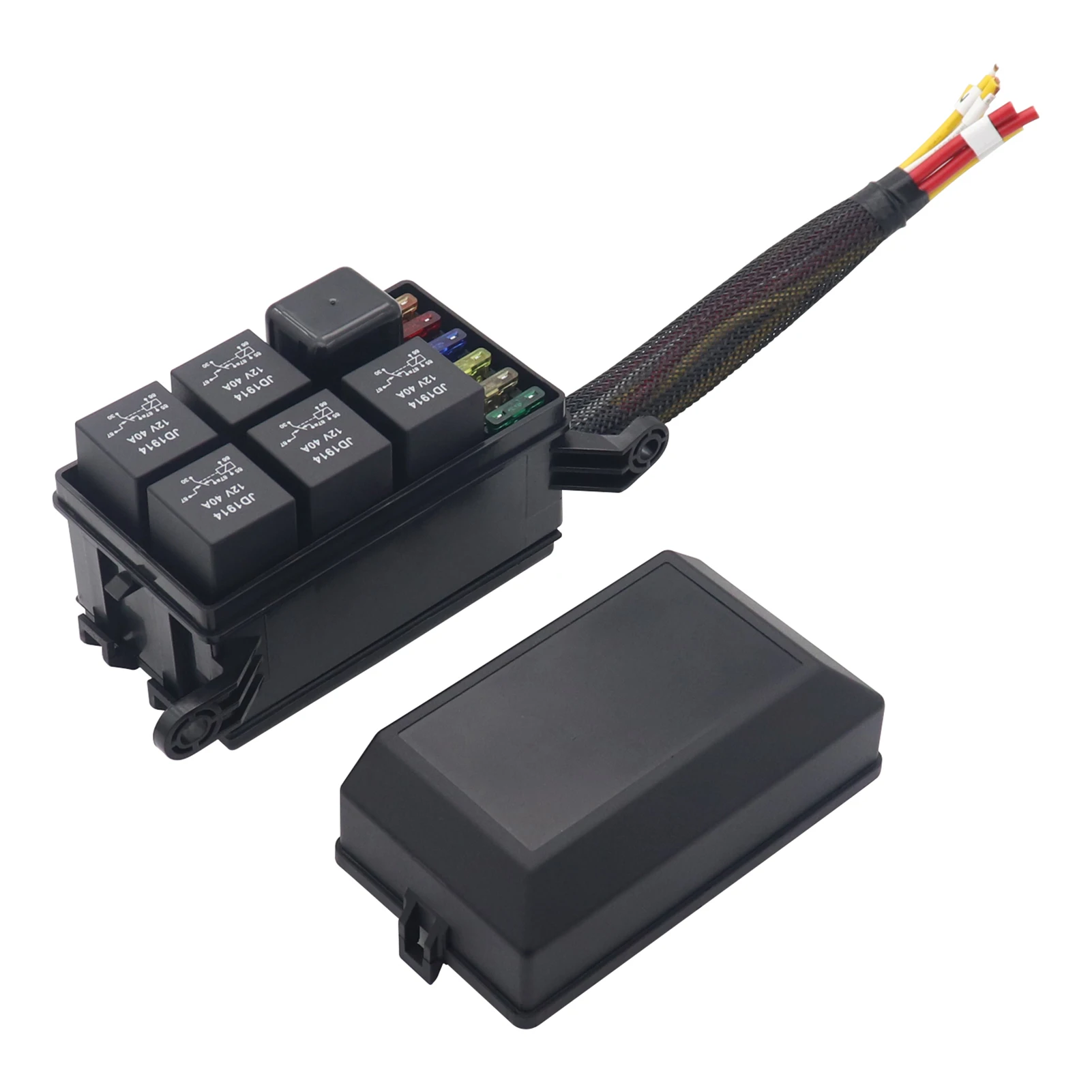 12 Volt Fuse Relay Block with 4 Pin Relay Slots 6 ATC/ATO Fuse Holders Relay Box w/ Harness Fuse Relay Box for Cars Trucks Boats
12 Volt Fuse Relay Block with 4 Pin Relay Slots 6 ATC/ATO Fuse Holders Relay Box w/ Harness Fuse Relay Box for Cars Trucks Boats