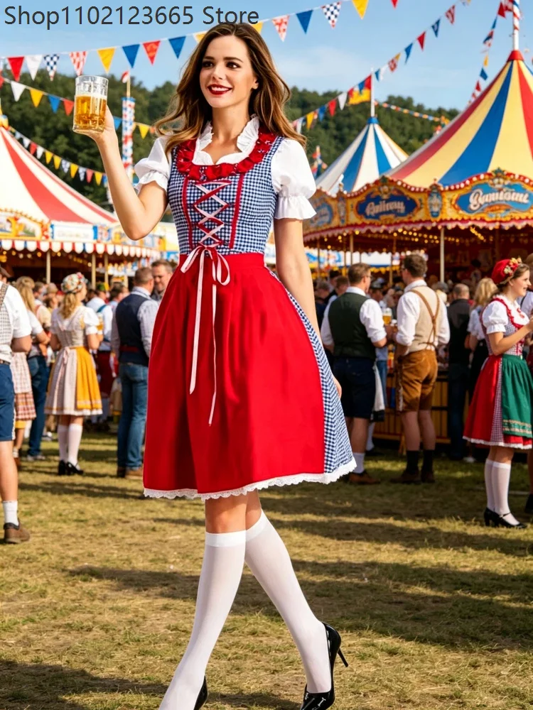 Tradition Bavarian Maid Cosplay Plaid Dress Oktoberfest Beer Woman Wench Costume Halloween Lovely Ruffle Lace Up Fancy Dress Up
Tradition Bavarian Maid Cosplay Plaid Dress Oktoberfest Beer Woman Wench Costume Halloween Lovely Ruffle Lace Up Fancy Dress Up