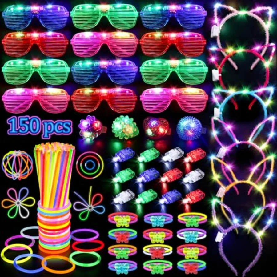 150PCS Glow in the Dark Party Supplies for Adults, Light Up Party Favors with Light Up Glasses, Headband, Rings, 100 Glow Stick
150PCS Glow in the Dark Party Supplies for Adults, Light Up Party Favors with Light Up Glasses, Headband, Rings, 100 Glow Stick