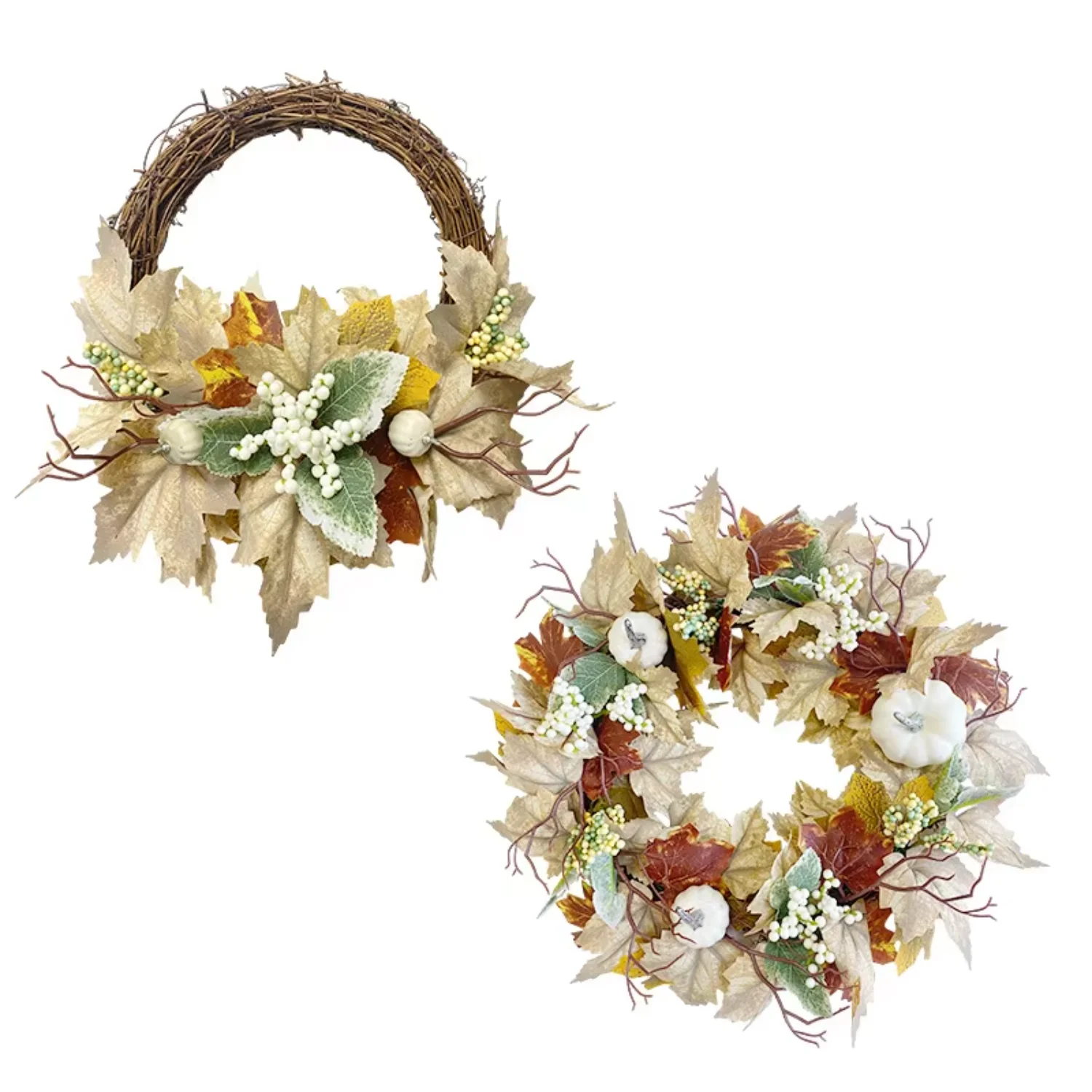 Halloween Wreath with Maple Leaves, Pumpkins and White Berries Artificial Wreath for Halloween Front Door Decoration
Halloween Wreath with Maple Leaves, Pumpkins and White Berries Artificial Wreath for Halloween Front Door Decoration