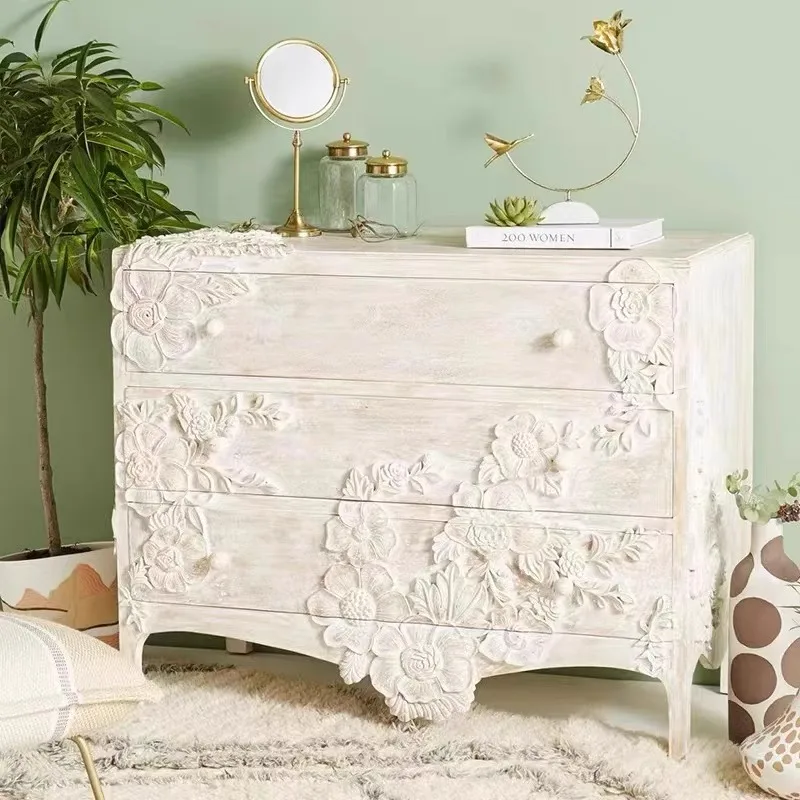 French retro solid wood three-bucket cabinet European neoclassical carved drawer locker American light luxury entrance cabinet
French retro solid wood three-bucket cabinet European neoclassical carved drawer locker American light luxury entrance cabinet
