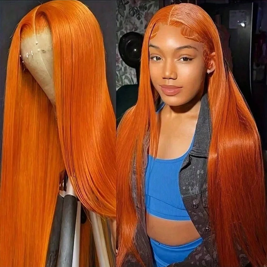 Orange ginger 13x4 Lace Frontal wigs 100% Human Hair Wigs Bone Straight Real 250%Density Pre Plucked Double Drawn wigs For women
Orange ginger 13x4 Lace Frontal wigs 100% Human Hair Wigs Bone Straight Real 250%Density Pre Plucked Double Drawn wigs For women