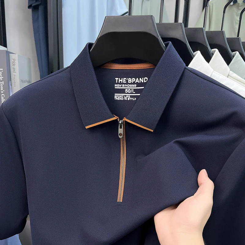 Fashion half zipper short sleeve men's polo shirt high-end ice silk summer breathable comfort casual solid color luxury T-shirt
Fashion half zipper short sleeve men's polo shirt high-end ice silk summer breathable comfort casual solid color luxury T-shirt