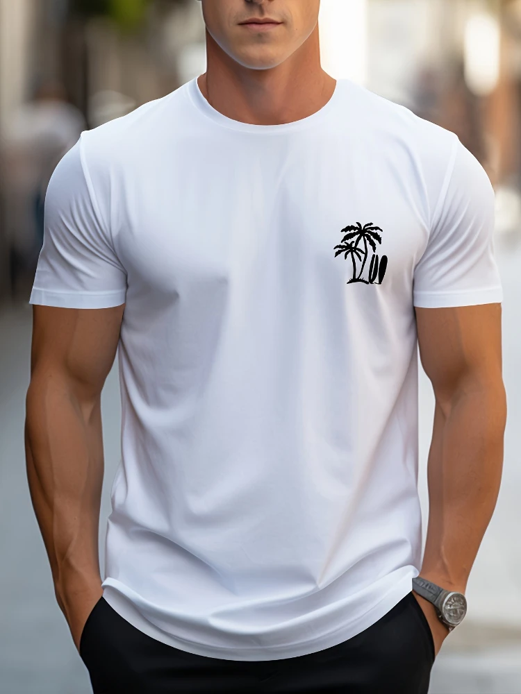 Palm trees and "surfing" casual cotton short-sleeved round neck printed T-shirts.
Palm trees and "surfing" casual cotton short-sleeved round neck printed T-shirts.