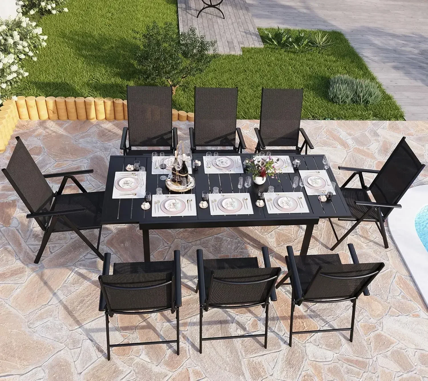 Outdoor Dining Set with Patio Table and Chairs Set of 8, Patio Dining Furniture Set with Adjustable Foldable Patio Chairs
Outdoor Dining Set with Patio Table and Chairs Set of 8, Patio Dining Furniture Set with Adjustable Foldable Patio Chairs