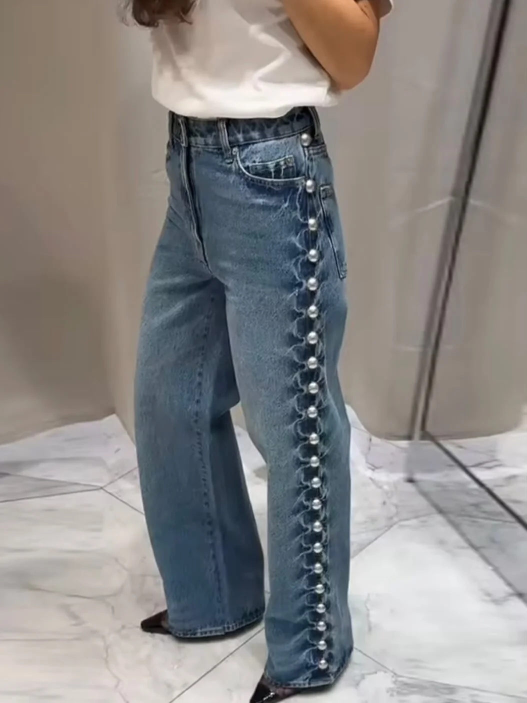 Metal Rivet Street Jeans for Women Straight Loose High Waist Jeans Retro Distressed Floor-Mopping High Street Pants
Metal Rivet Street Jeans for Women Straight Loose High Waist Jeans Retro Distressed Floor-Mopping High Street Pants