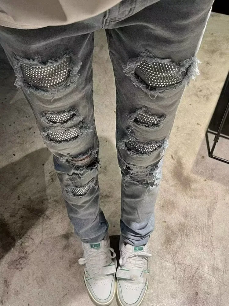 High Street American Ins Trendy Brand Men's Skinny Jeans with Rhinestones And Ripped Waed Denim Pants Straight Leg Jeans
High Street American Ins Trendy Brand Men's Skinny Jeans with Rhinestones And Ripped Waed Denim Pants Straight Leg Jeans
