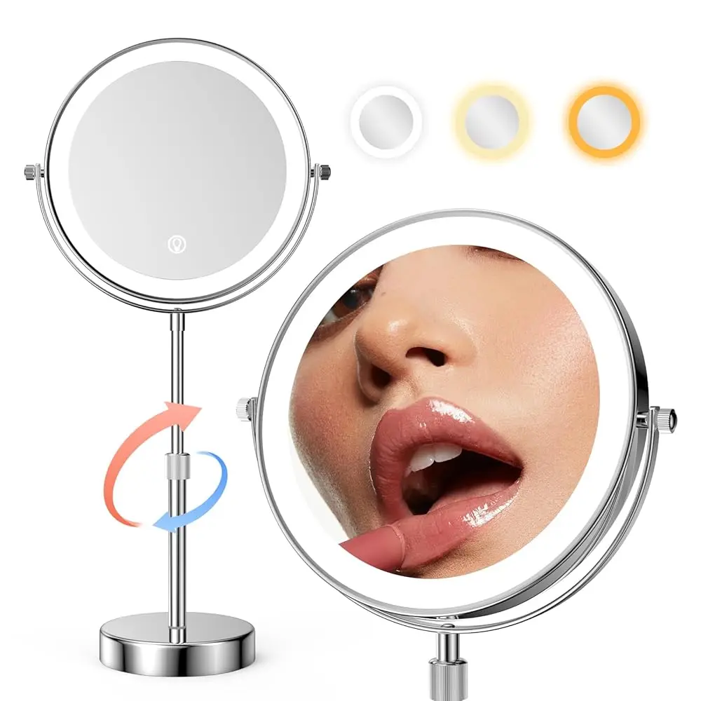 LED Lighted Makeup Mirror Tabletop, 10X Magnifying Mirror with 3 Color Lights, Brightness Adjustable Height, Light up for De
LED Lighted Makeup Mirror Tabletop, 10X Magnifying Mirror with 3 Color Lights, Brightness Adjustable Height, Light up for De