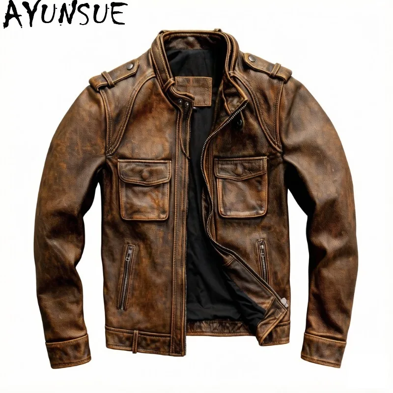 AYUNSUE Men's Retro 100% Genuine Leather Jacket 2026 Pure Top Layer Cowhide Real Leather Coat Vintage Motocycle Jackets Trend
AYUNSUE Men's Retro 100% Genuine Leather Jacket 2026 Pure Top Layer Cowhide Real Leather Coat Vintage Motocycle Jackets Trend