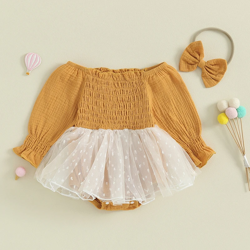 BeQeuewll Baby Girls 2 Piece Outfits Mesh Patchwork Long Sleeves Romper Dress and Cute Headband Set for Toddler Infant
BeQeuewll Baby Girls 2 Piece Outfits Mesh Patchwork Long Sleeves Romper Dress and Cute Headband Set for Toddler Infant