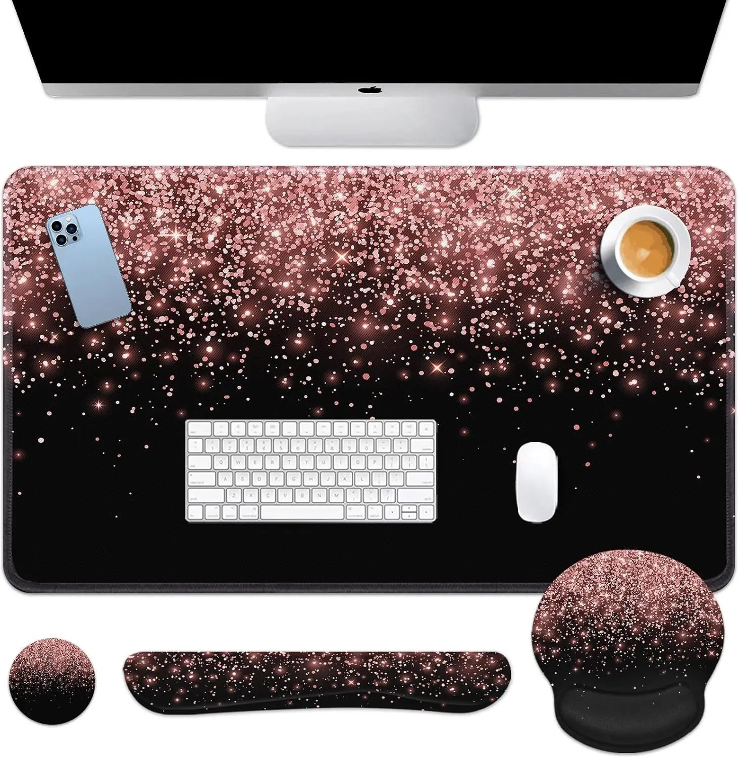 Rose Gold Pink Keyboard Mouse Pad Set with Wrist Rests and Coaster, Ergonomic Design for Home Office Computer, 35.4x15.7 inches
Rose Gold Pink Keyboard Mouse Pad Set with Wrist Rests and Coaster, Ergonomic Design for Home Office Computer, 35.4x15.7 inches