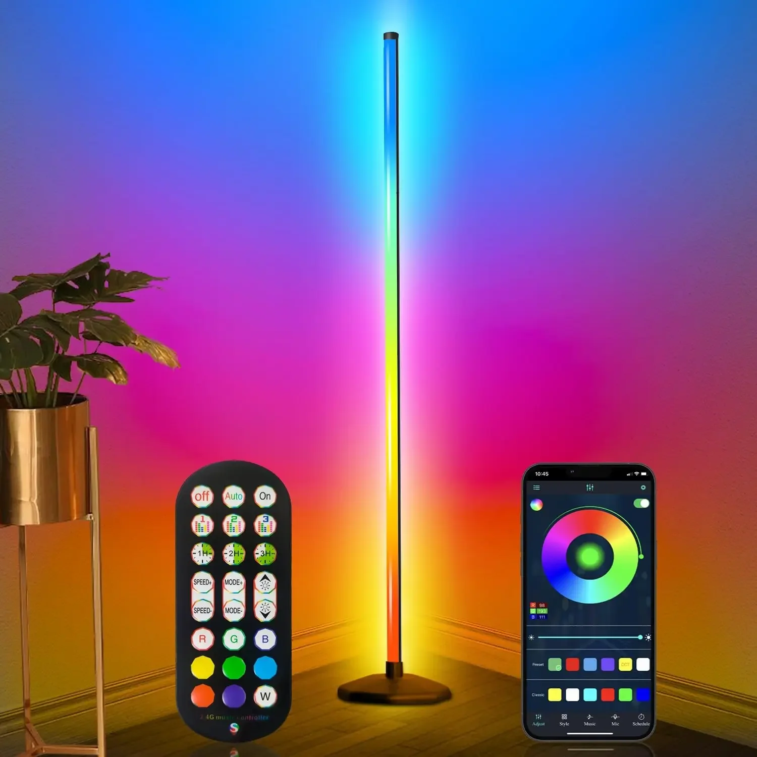 Smart RGB LED Corner Floor Lamp, 16 Million Colors, App & Remote Control, Music Sync & Timer For Living Room Mood Lighting
Smart RGB LED Corner Floor Lamp, 16 Million Colors, App & Remote Control, Music Sync & Timer For Living Room Mood Lighting