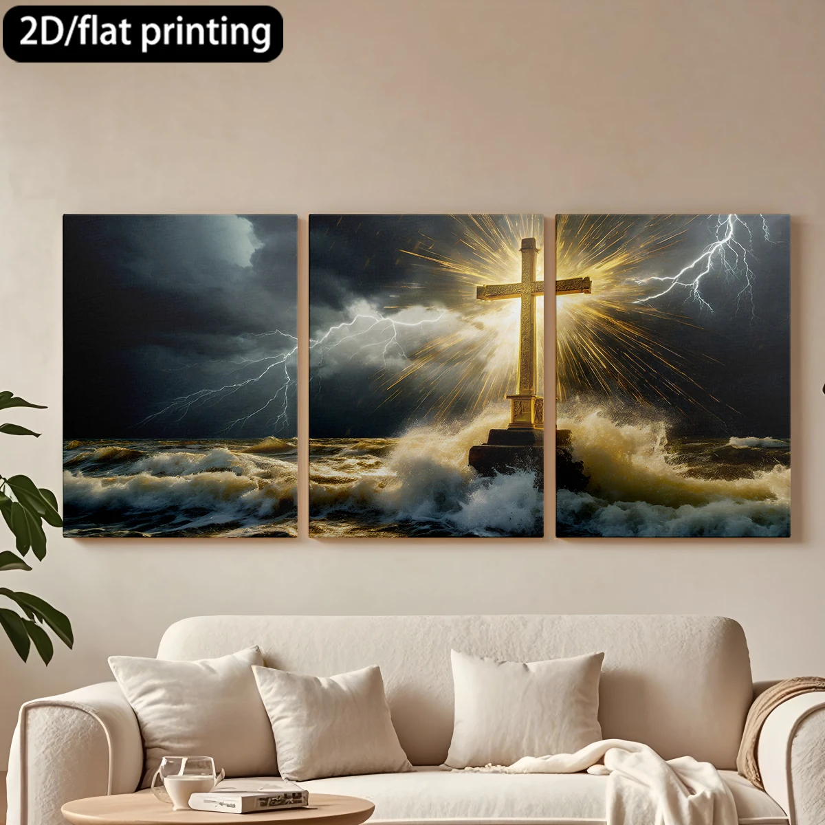 3pc wooden frame canvas decorative paintingGolden cross, storm waves, tempestuous sky.Corridor bedroom decoration
3pc wooden frame canvas decorative paintingGolden cross, storm waves, tempestuous sky.Corridor bedroom decoration
