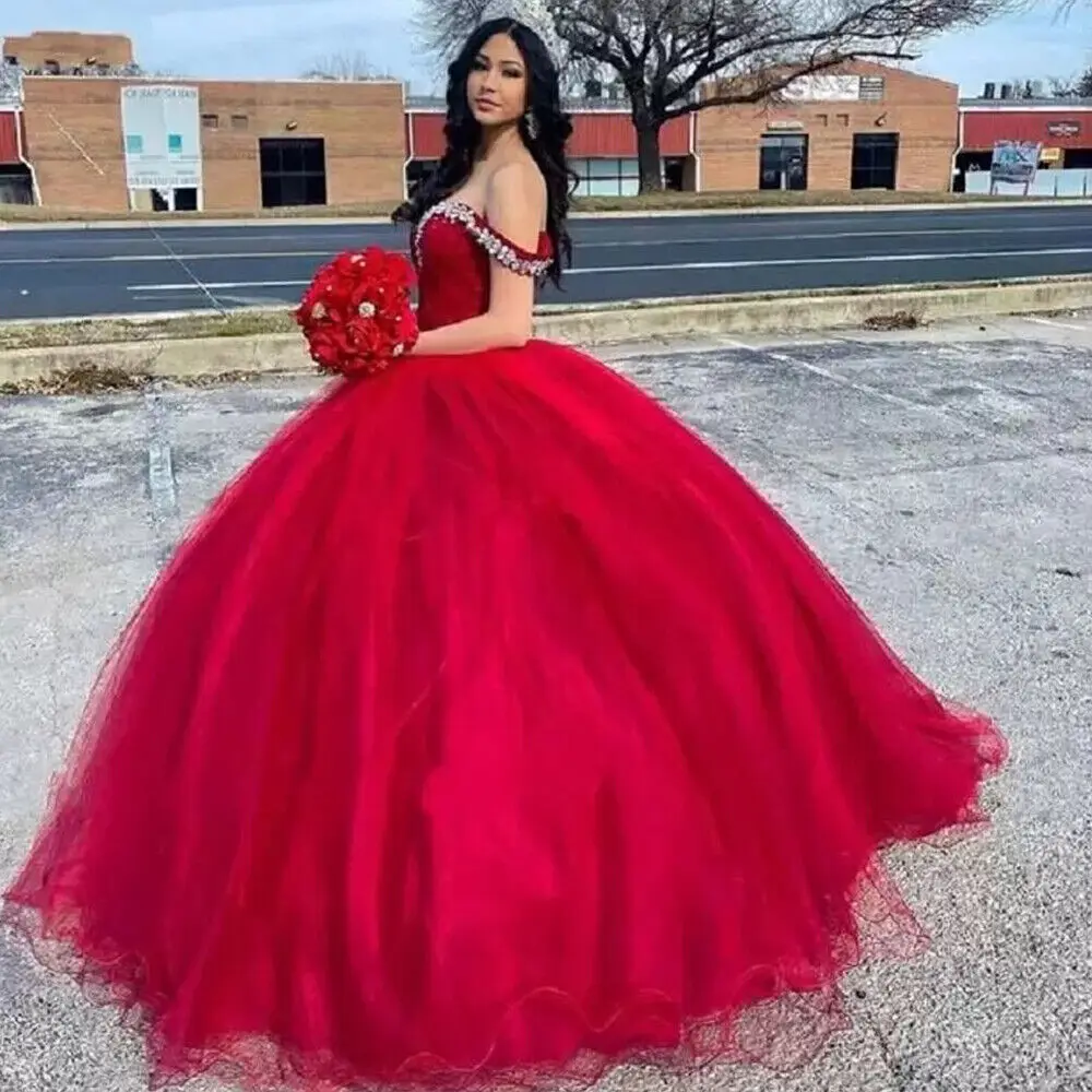 ANGELSBRIDEP Exquisite Red Quinceanera Dresses Off The Shoulder Prom Vestido Crystal Appliques Beads For 15 Girls Ball Gowns NEW
ANGELSBRIDEP Exquisite Red Quinceanera Dresses Off The Shoulder Prom Vestido Crystal Appliques Beads For 15 Girls Ball Gowns NEW
