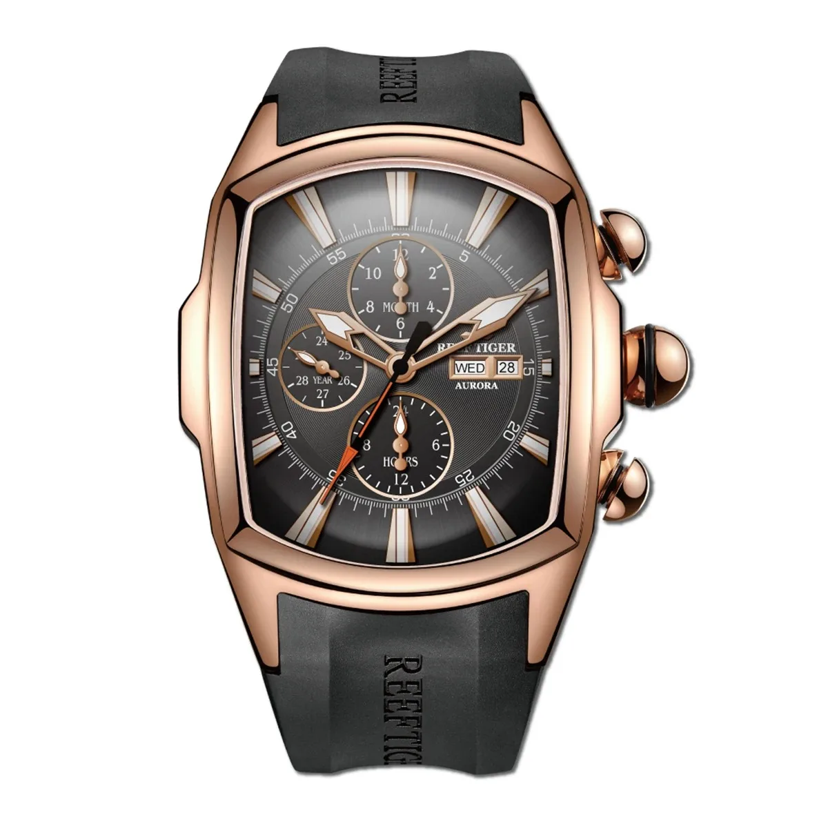 Reef Tiger Men Automatic Watch 48.6mm Mechanical Wristwatch Tonneau Luminous Multifunction Sapphire Month Weel Date
Reef Tiger Men Automatic Watch 48.6mm Mechanical Wristwatch Tonneau Luminous Multifunction Sapphire Month Weel Date