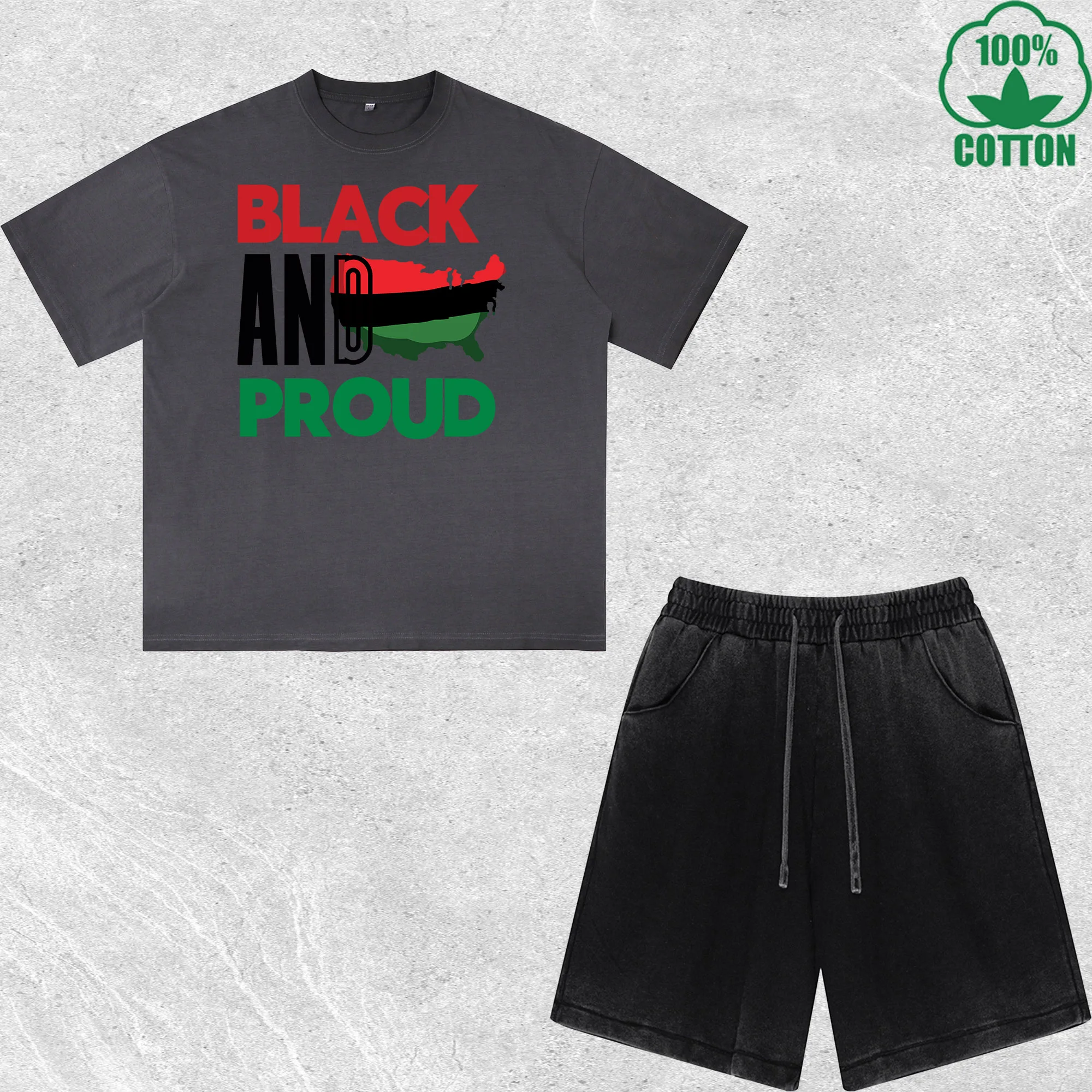 Black And PROUD Printed Dirty Wash T-Shirt Shorts Set Combo Loose Trendy Fashionable 100%Cotton Short Value Pack
Black And PROUD Printed Dirty Wash T-Shirt Shorts Set Combo Loose Trendy Fashionable 100%Cotton Short Value Pack