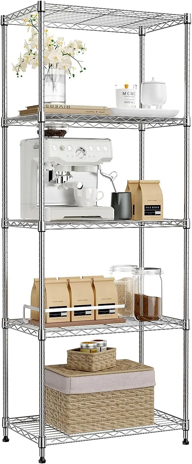 5-Tier Chrome Shelving Unit, 1250 lbs Capacity, Adjustable Wire Rack for Kitchen, Bathroom, Pantry, Office, Garage
5-Tier Chrome Shelving Unit, 1250 lbs Capacity, Adjustable Wire Rack for Kitchen, Bathroom, Pantry, Office, Garage