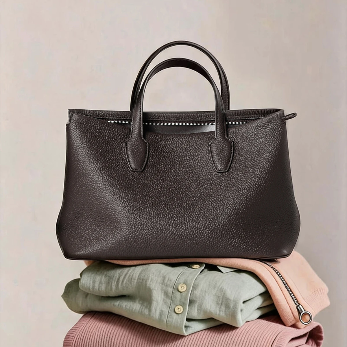 High-End Custom ROW Style Women's Bag, Soft Litchi Grain Calfskin Minimalist Marcel Handheld Tote & Briefcase for Ladies
High-End Custom ROW Style Women's Bag, Soft Litchi Grain Calfskin Minimalist Marcel Handheld Tote & Briefcase for Ladies