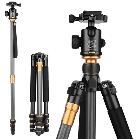 QZSD Q999C Professional Carbon Fiber Camera Tripod Monopod Extendable Travel Video Tripod with Ball Head and Quick Release Plate