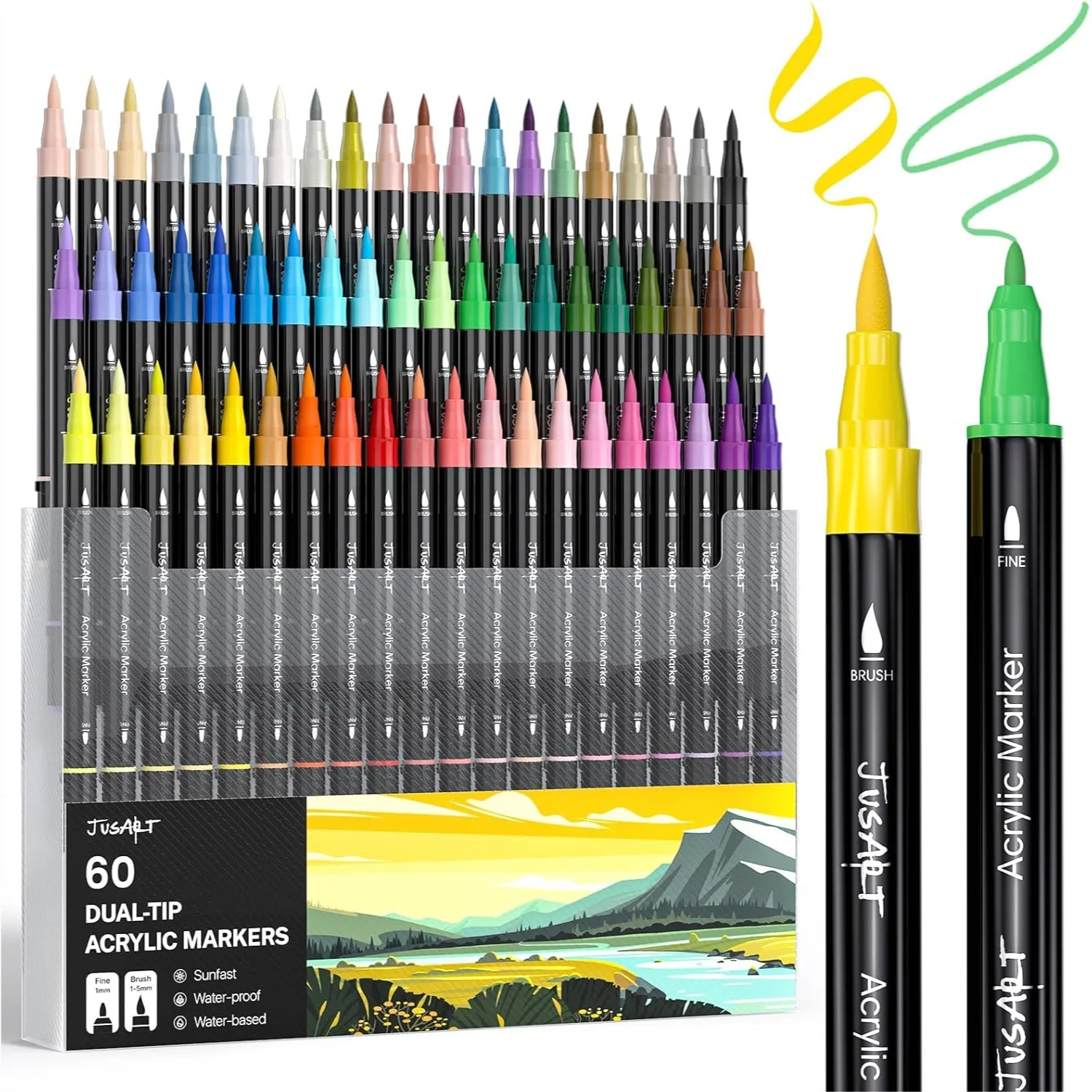 60 Colors Dual Tip Acrylic Paint Pens Markers with Brush and Fine Tip for Wood Canvas Stone Fabric Glass Ceramic DIY Crafts
60 Colors Dual Tip Acrylic Paint Pens Markers with Brush and Fine Tip for Wood Canvas Stone Fabric Glass Ceramic DIY Crafts