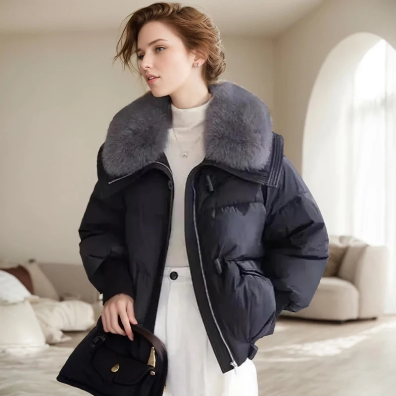 Winter New Down Cotton Jacket Fashion Lapel Detachable Fur Collar Pocket Zipper Coats Korean Loose Thicken Long Sleeve Jackets
Winter New Down Cotton Jacket Fashion Lapel Detachable Fur Collar Pocket Zipper Coats Korean Loose Thicken Long Sleeve Jackets