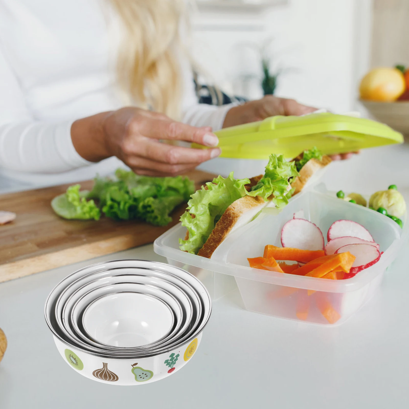 5pcs Fresh Bowl Set Enamelware Storage Container Serving Bowls Cover Food Lids Smooth Edges Lightweight Portable Soup Noodle
5pcs Fresh Bowl Set Enamelware Storage Container Serving Bowls Cover Food Lids Smooth Edges Lightweight Portable Soup Noodle