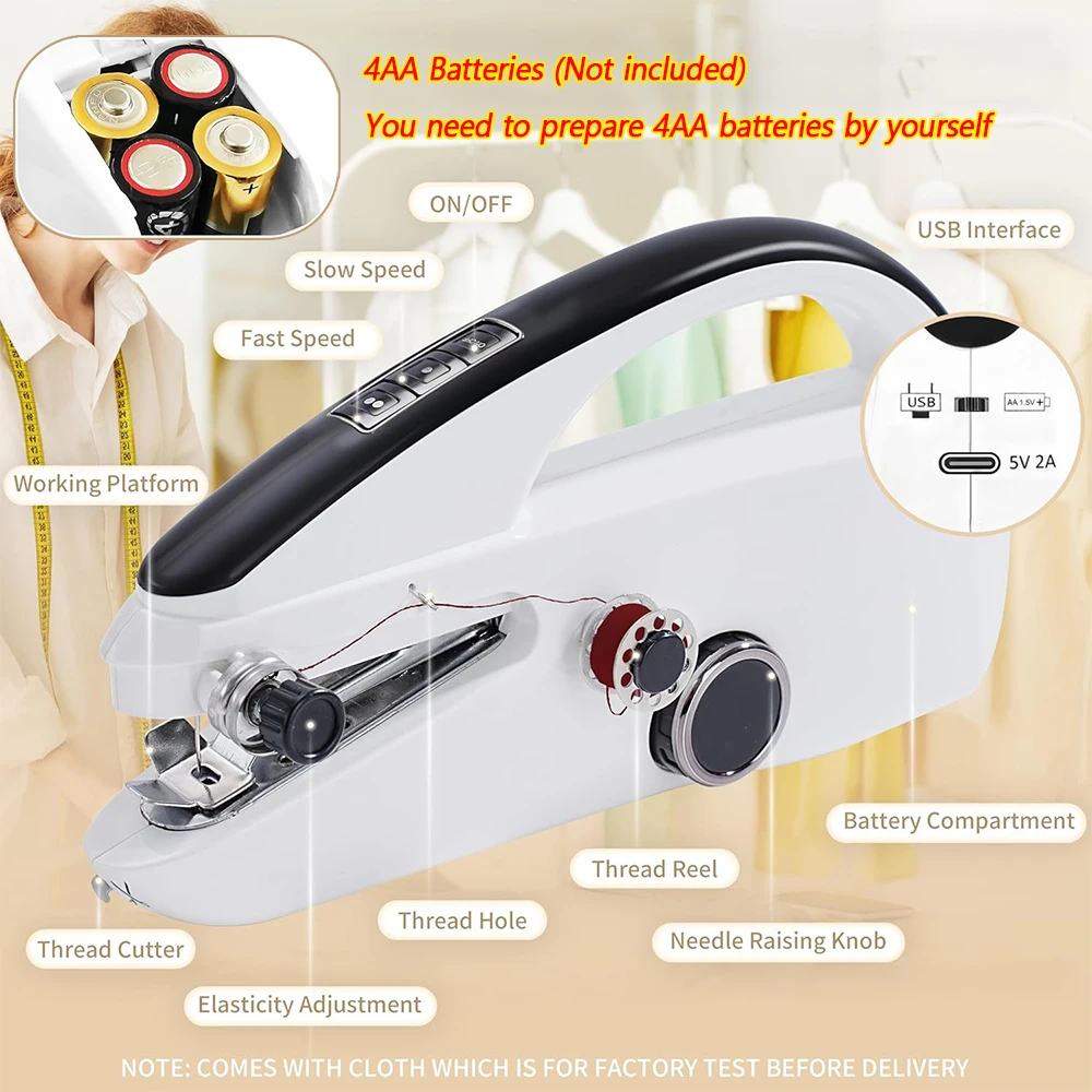 New 2 Speed Adjustment Electric Sewing Machine Battery Powered USB Dual-purpose Handheld Sewing Machine Manual Tailoring Tool
New 2 Speed Adjustment Electric Sewing Machine Battery Powered USB Dual-purpose Handheld Sewing Machine Manual Tailoring Tool