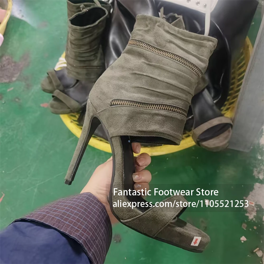 Olive Suede Slouch Ankle Sandal Boots Double Chain Strap Open Toe Stiletto Summer Boots Designer Style Custom Women High Heels
Olive Suede Slouch Ankle Sandal Boots Double Chain Strap Open Toe Stiletto Summer Boots Designer Style Custom Women High Heels