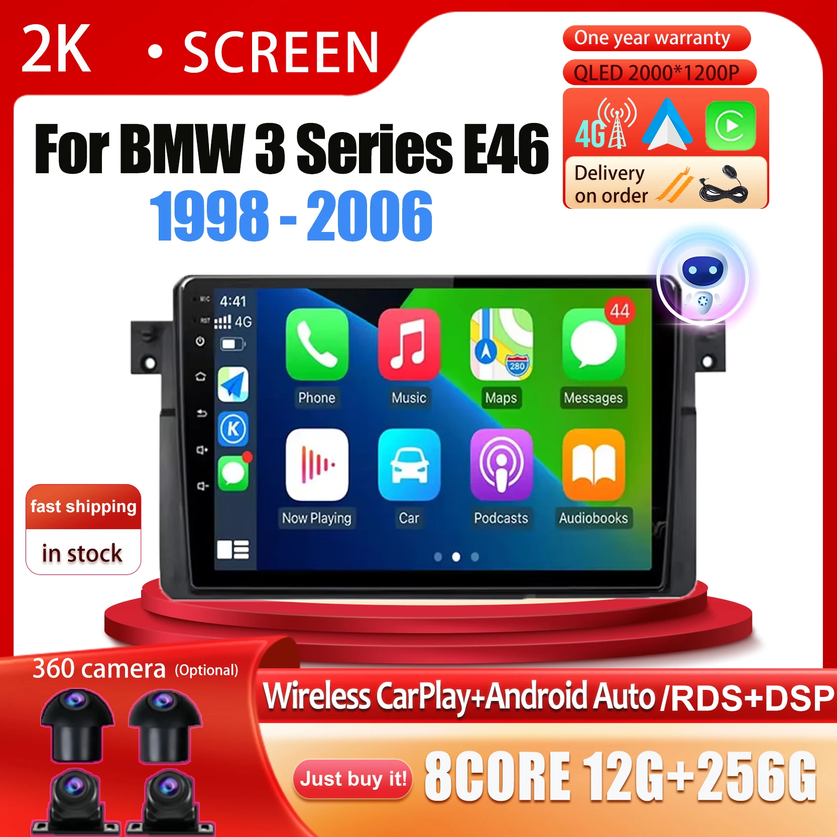 Android 14 For BMW 3 Series E46 1998 1999 2000 - 2006 DSP Car Radio Auto Stereo Player WiFi GPS Navigation Bluetooth QLED Screen
Android 14 For BMW 3 Series E46 1998 1999 2000 - 2006 DSP Car Radio Auto Stereo Player WiFi GPS Navigation Bluetooth QLED Screen