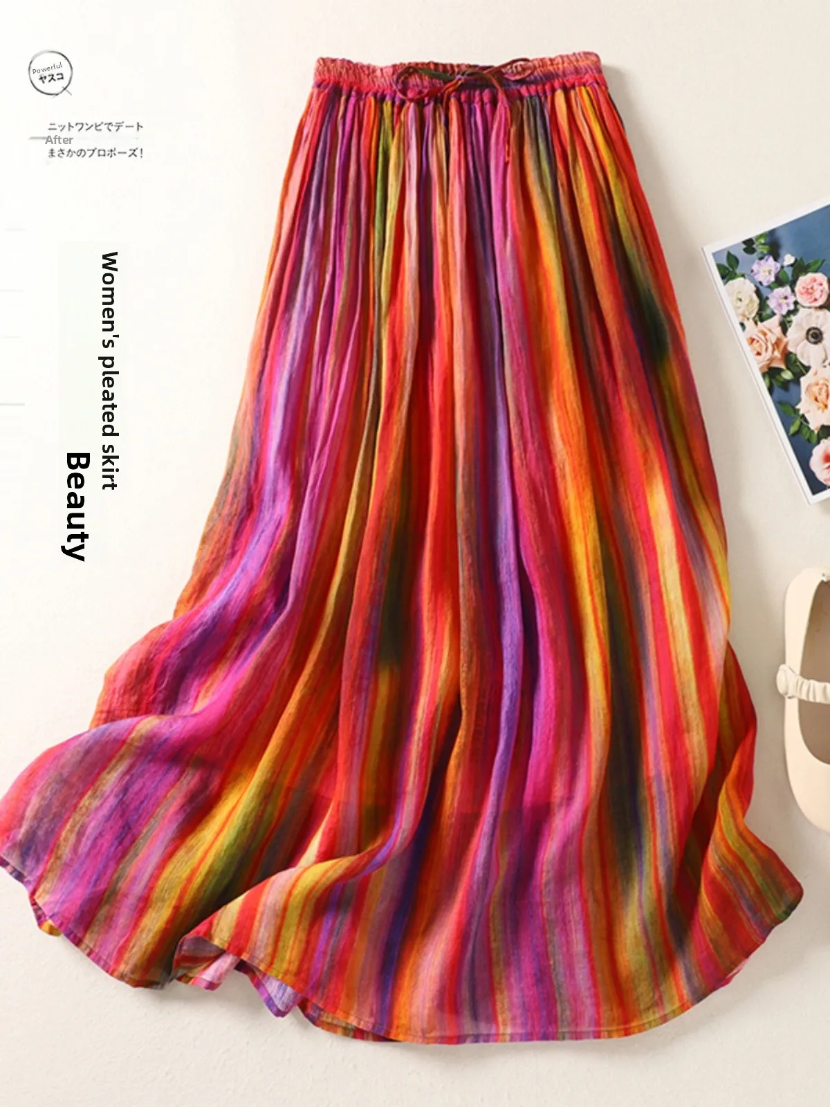 Retro Rainbow Stripe Half Skirt Women's Summer High Waist Gauze Pleated Maxi Skirt Cotton Polyester Blend A-Line Silhouette
Retro Rainbow Stripe Half Skirt Women's Summer High Waist Gauze Pleated Maxi Skirt Cotton Polyester Blend A-Line Silhouette
