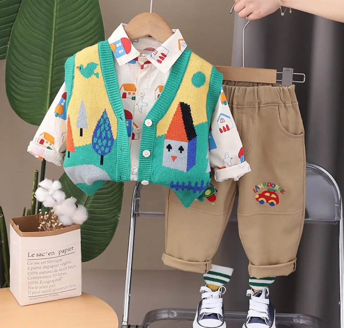 2024 Autumn Winter Baby Clothes Toddler Boys Outfits Kids Cartoon V-neck Sleeveless Sweater Vest+Shirts+Pants 3Pcs Tracksuits
2024 Autumn Winter Baby Clothes Toddler Boys Outfits Kids Cartoon V-neck Sleeveless Sweater Vest+Shirts+Pants 3Pcs Tracksuits