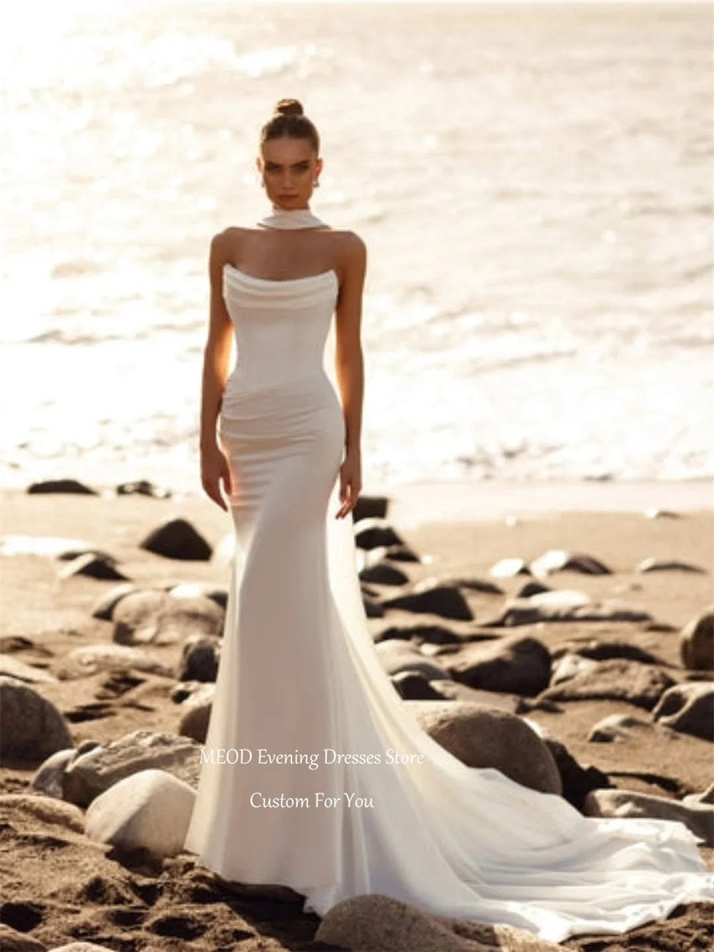 MEOD White Mermaid Weddings Dresses Satin Strapless Vestido De Novia Sleeveless Backless Long Train Wedding Gown Customized
MEOD White Mermaid Weddings Dresses Satin Strapless Vestido De Novia Sleeveless Backless Long Train Wedding Gown Customized