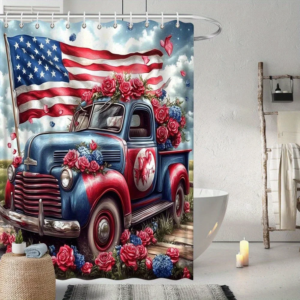 ~O~Vintage Patriotic Shower Curtain - American Flag & Roses, 72x72", 12 Hooks, Fade-Resistant, Machine Washable, High-Def Print
~O~Vintage Patriotic Shower Curtain - American Flag & Roses, 72x72", 12 Hooks, Fade-Resistant, Machine Washable, High-Def Print