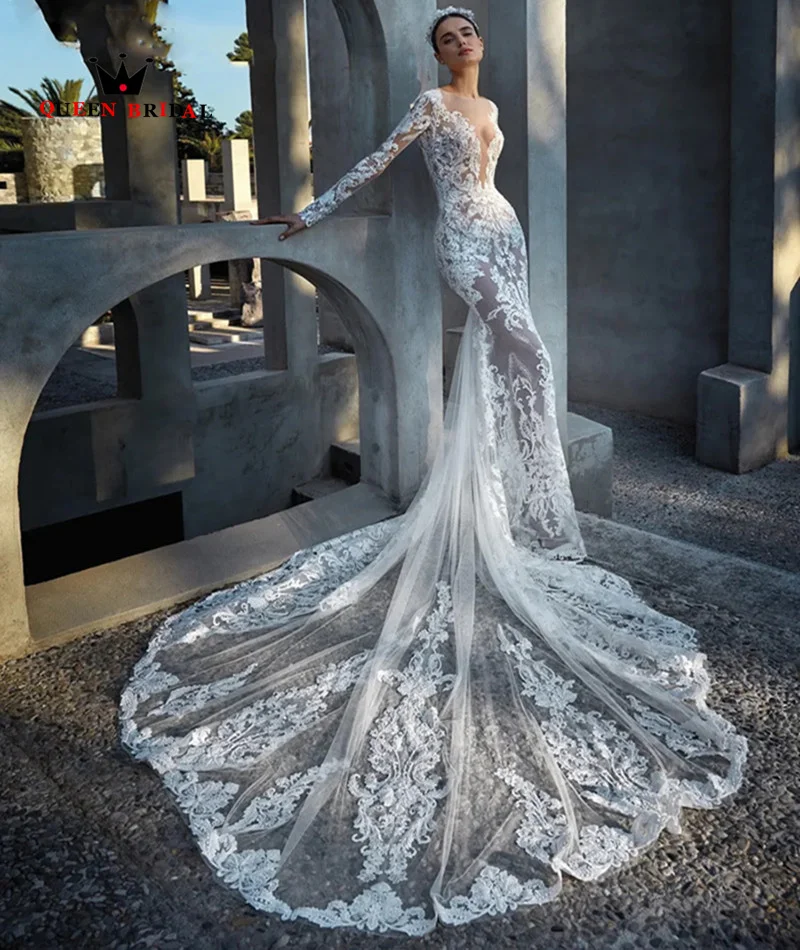 Mermaid Wedding Dress Deep V-neck Full Sleeves With Long-Open Back Bride Gown Vestidos De Novia Illusion robe de mariée QS05
Mermaid Wedding Dress Deep V-neck Full Sleeves With Long-Open Back Bride Gown Vestidos De Novia Illusion robe de mariée QS05