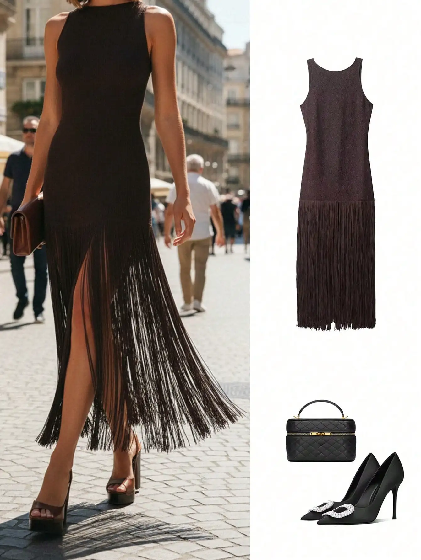 Women's Sleeveless High-Slit Fringe Bodycon Dress for Autumn
Women's Sleeveless High-Slit Fringe Bodycon Dress for Autumn