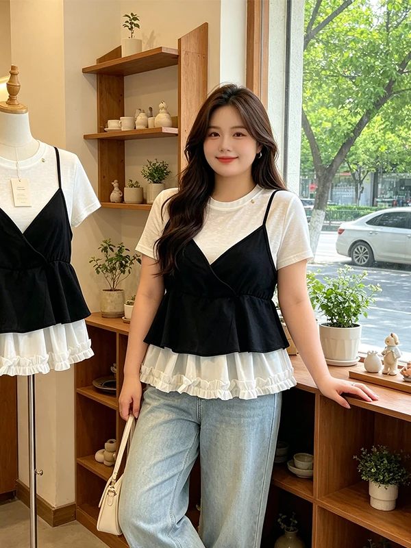 plus Size Summer Casual Short Sleeve T-Shirt Flower Bud Strap Top Bottom Two Piece Set Fashionable And Stylish plus Size Wome...
plus Size Summer Casual Short Sleeve T-Shirt Flower Bud Strap Top Bottom Two Piece Set Fashionable And Stylish plus Size Wome...