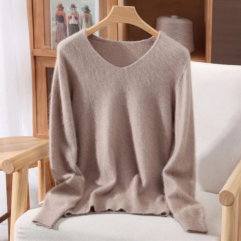 Women's V-neck Sweater Mink Cashmere Pullover, Comfortable Soft High-End Long Sleeved Autumn And Winter New Knitted Sweater 2025
Women's V-neck Sweater Mink Cashmere Pullover, Comfortable Soft High-End Long Sleeved Autumn And Winter New Knitted Sweater 2025