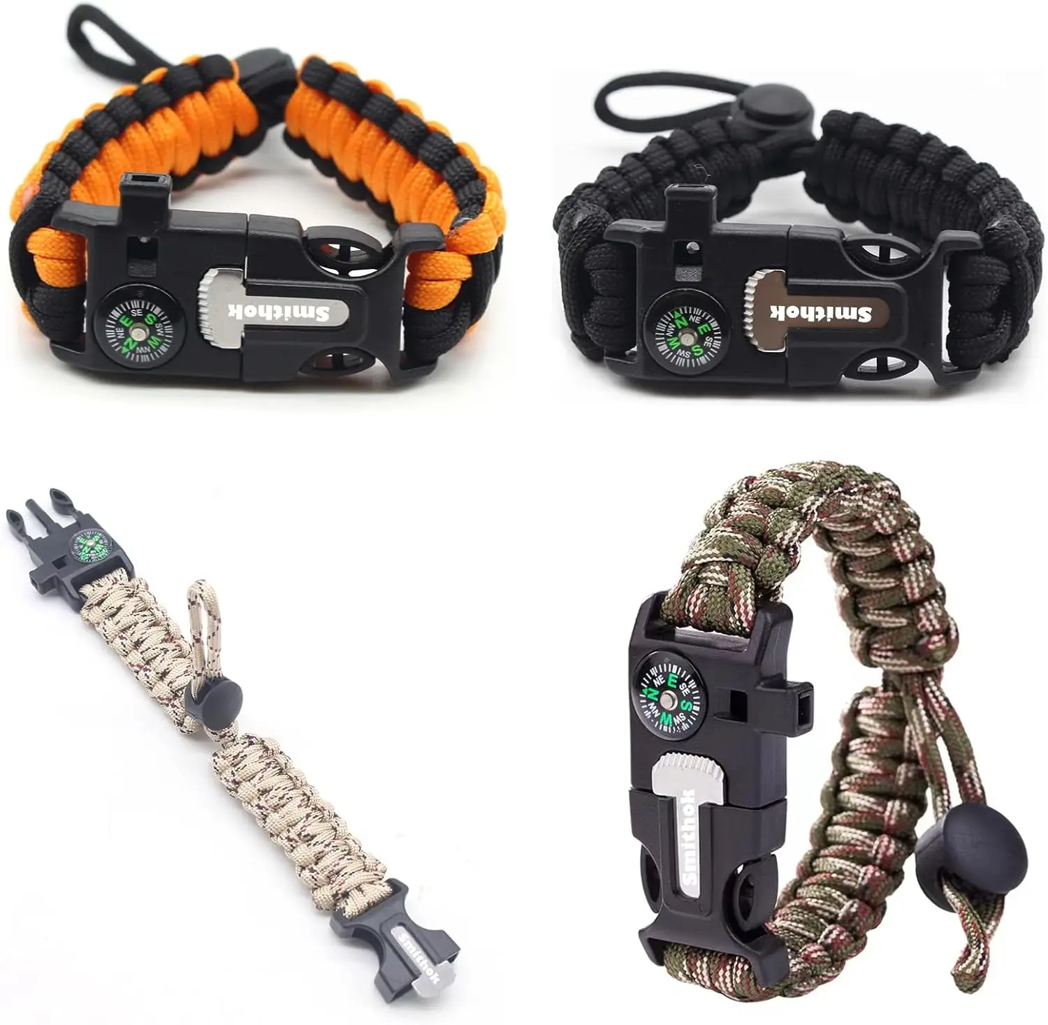 Survival Paracord Bracelet 4-Pack: Adjustable, Whistle, Compass, Fire Starter, Scraper for Hiking Camping Hunting
Survival Paracord Bracelet 4-Pack: Adjustable, Whistle, Compass, Fire Starter, Scraper for Hiking Camping Hunting