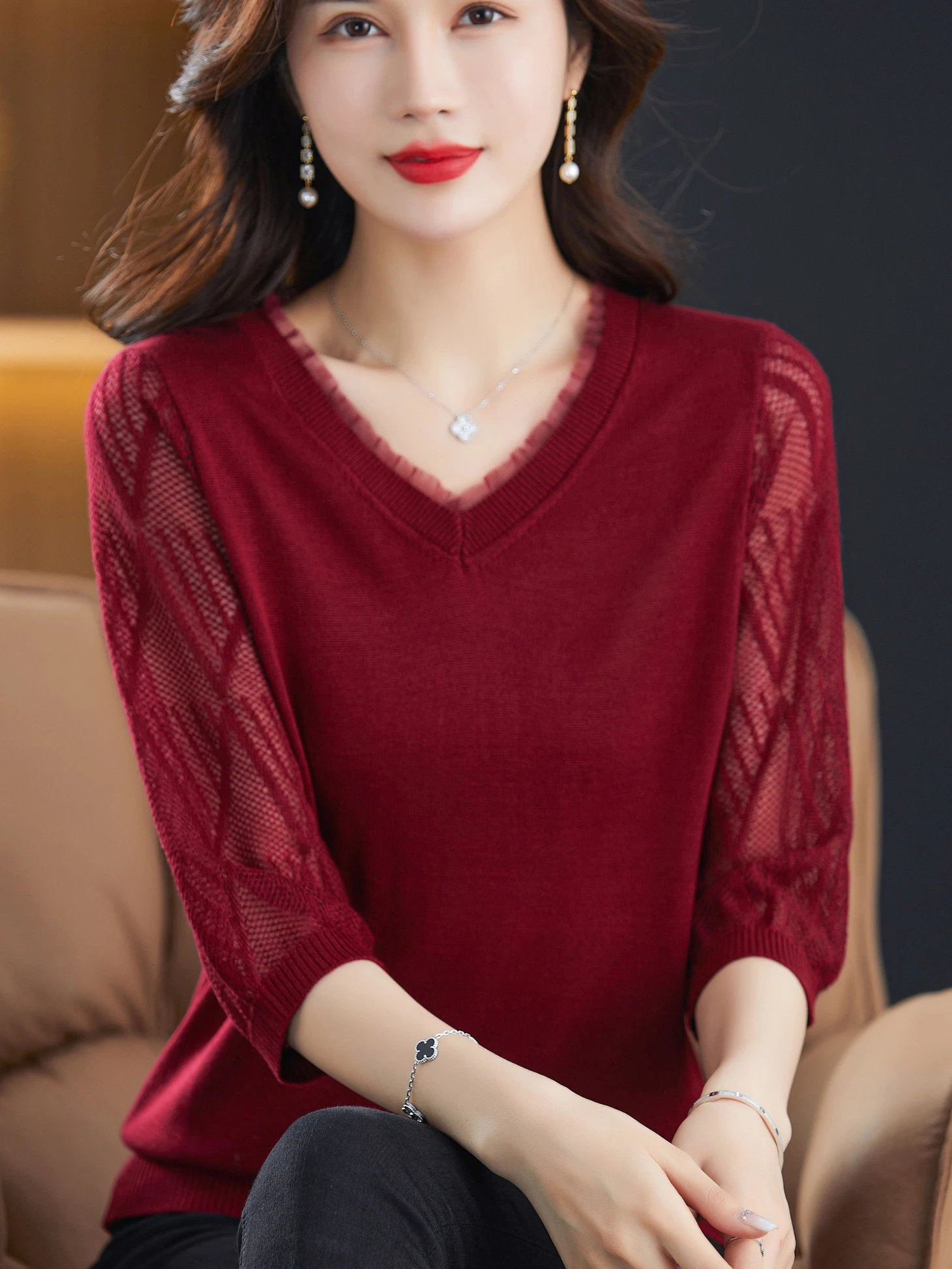 Свободная трикотажная футболка с v-образным вырезом, женская модная весенне-осенняя цветная футболка Seven-Quarter Sve, свободная одежда для мамы
Свободная трикотажная футболка с v-образным вырезом, женская модная весенне-осенняя цветная футболка Seven-Quarter Sve, свободная одежда для мамы