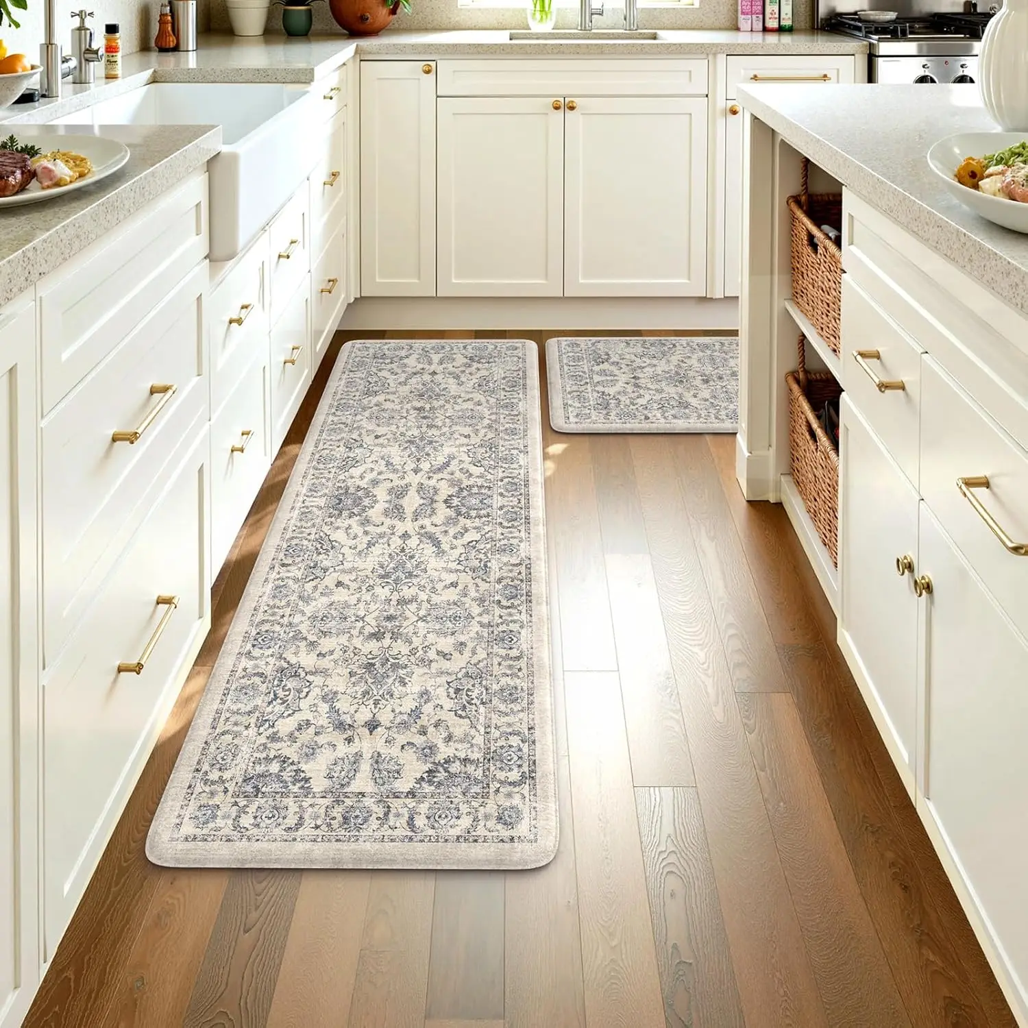 Cushioned Anti-Fatigue Kitchen Mats, Non-Slip Floral Rugs 20"x59"+20"x32", Memory Foam for Laundry Office Home in Blue
Cushioned Anti-Fatigue Kitchen Mats, Non-Slip Floral Rugs 20"x59"+20"x32", Memory Foam for Laundry Office Home in Blue