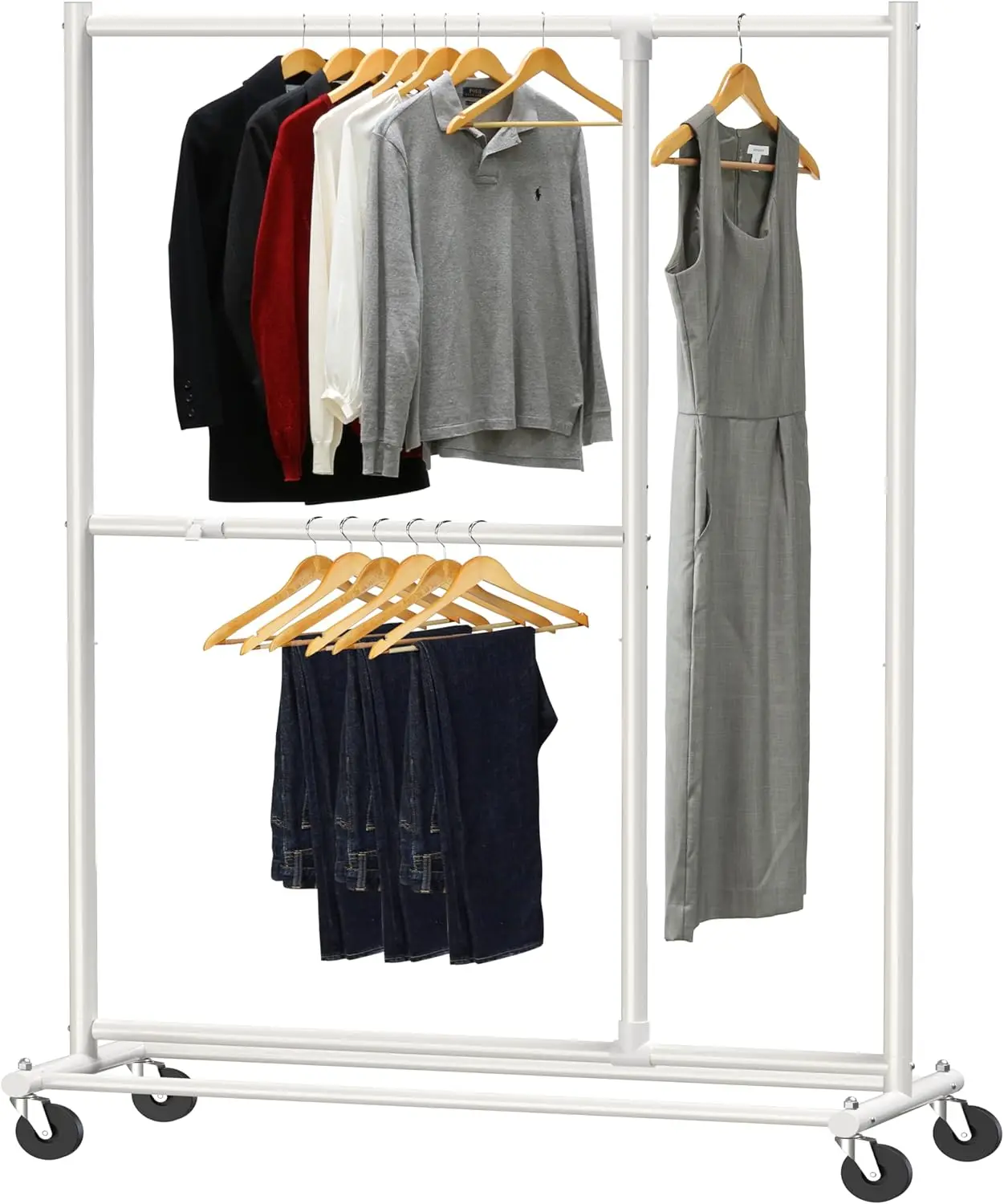 Dual Bar Adjustable Clothing Garment Rack, 72 Inches Height, White
Dual Bar Adjustable Clothing Garment Rack, 72 Inches Height, White
