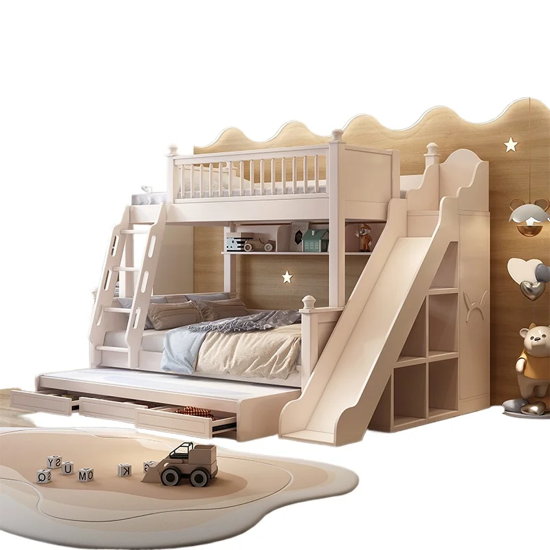 All solid wood high and low beds bunk beds, small apartment with slide children's bed
All solid wood high and low beds bunk beds, small apartment with slide children's bed