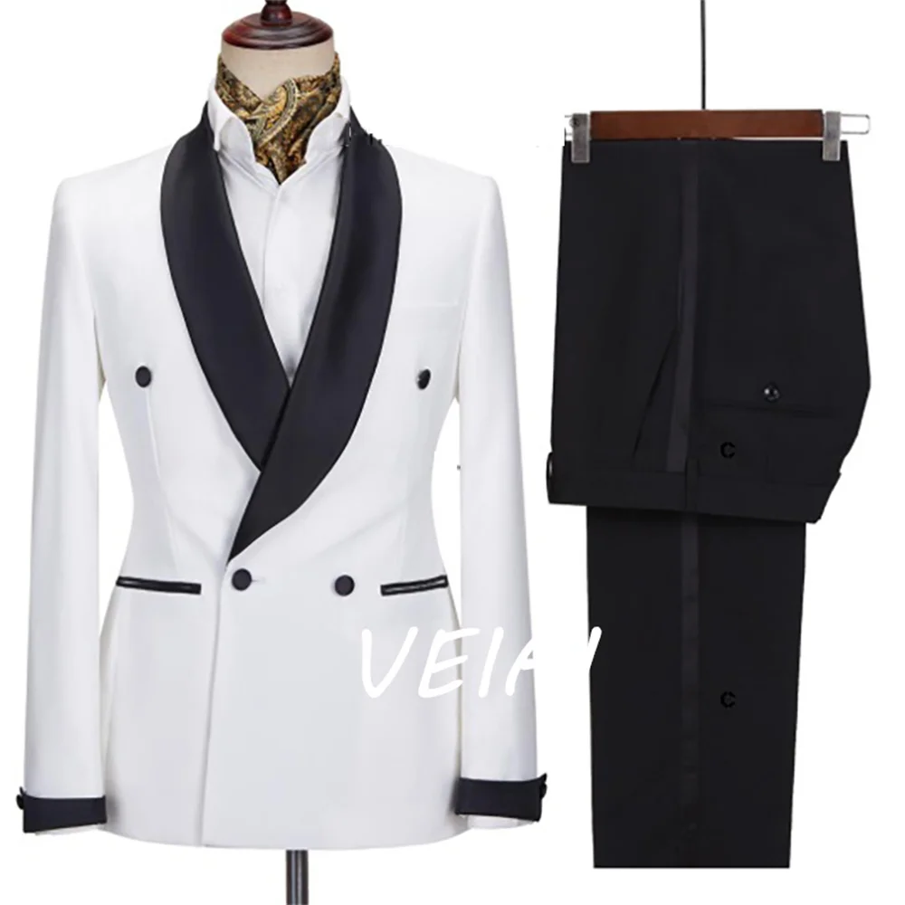 Men Suit Blazer White Wedding Tuxedo Black Shawl Lapel Double Breasted Jacket Pants Two Piece Slim Fit Costume Homme
Men Suit Blazer White Wedding Tuxedo Black Shawl Lapel Double Breasted Jacket Pants Two Piece Slim Fit Costume Homme