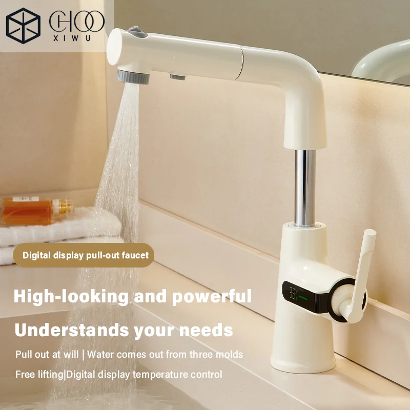 Bathroom pull-out lift basin faucet, intelligent digital display, hot and cold dual control, ceramic valve core, 360° rotation
Bathroom pull-out lift basin faucet, intelligent digital display, hot and cold dual control, ceramic valve core, 360° rotation