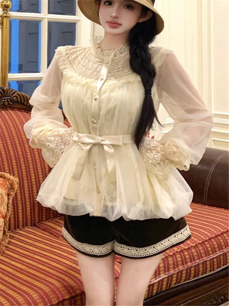 Luxury Celebrity Lady 2 Pieces Sets Lolita Sweet Bow Lace Patchwork Long Flare Sleeve Bud Shirt Blouse&Black Velvet Mini Shorts
Luxury Celebrity Lady 2 Pieces Sets Lolita Sweet Bow Lace Patchwork Long Flare Sleeve Bud Shirt Blouse&Black Velvet Mini Shorts
