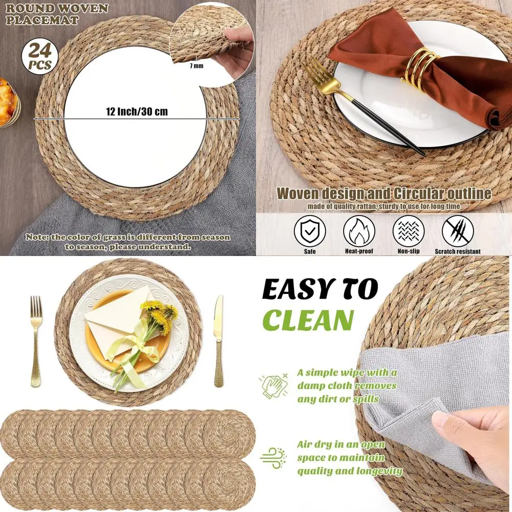 24 Pack 12 Natural Bulrush Woven Placemats, Boho Rattan Table Mats for Home Dining
24 Pack 12 Natural Bulrush Woven Placemats, Boho Rattan Table Mats for Home Dining
