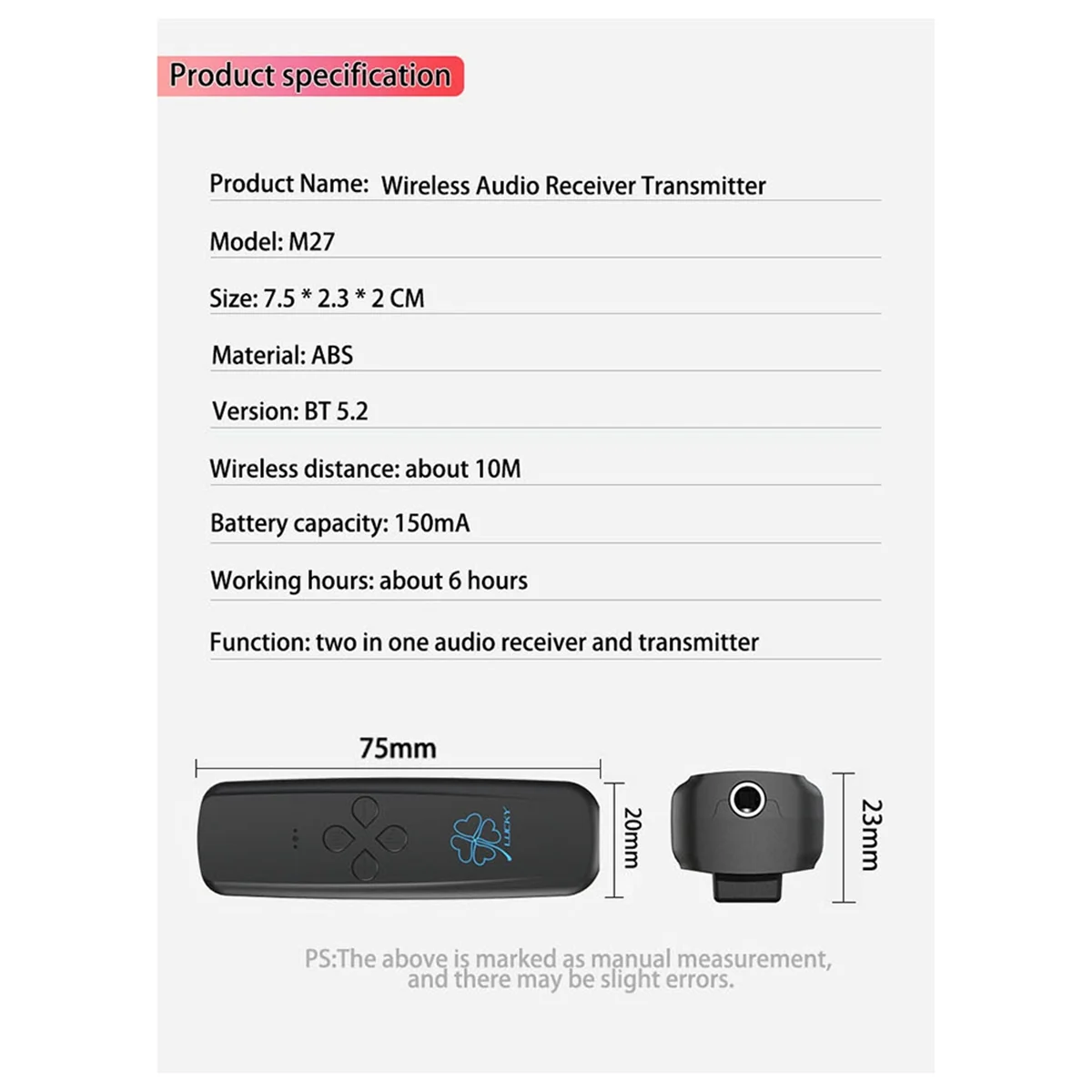 POP-l5.2 Bluetooth-передатчик Приемник «два в одном» Автомобильный 3,5 ТВ Компьютер Самолет Аудиопередатчик
POP-l5.2 Bluetooth-передатчик Приемник «два в одном» Автомобильный 3,5 ТВ Компьютер Самолет Аудиопередатчик