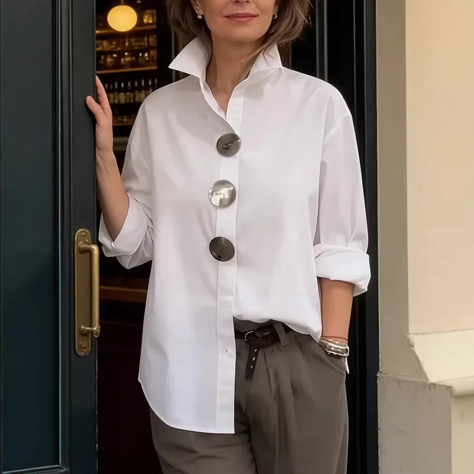 Women's Casual Solid Shirt Tops 2026 Summer New Loose Lapel Blouse Long Sleeves Blouses Elegant Office Trendy Ladies Blouses
Women's Casual Solid Shirt Tops 2026 Summer New Loose Lapel Blouse Long Sleeves Blouses Elegant Office Trendy Ladies Blouses