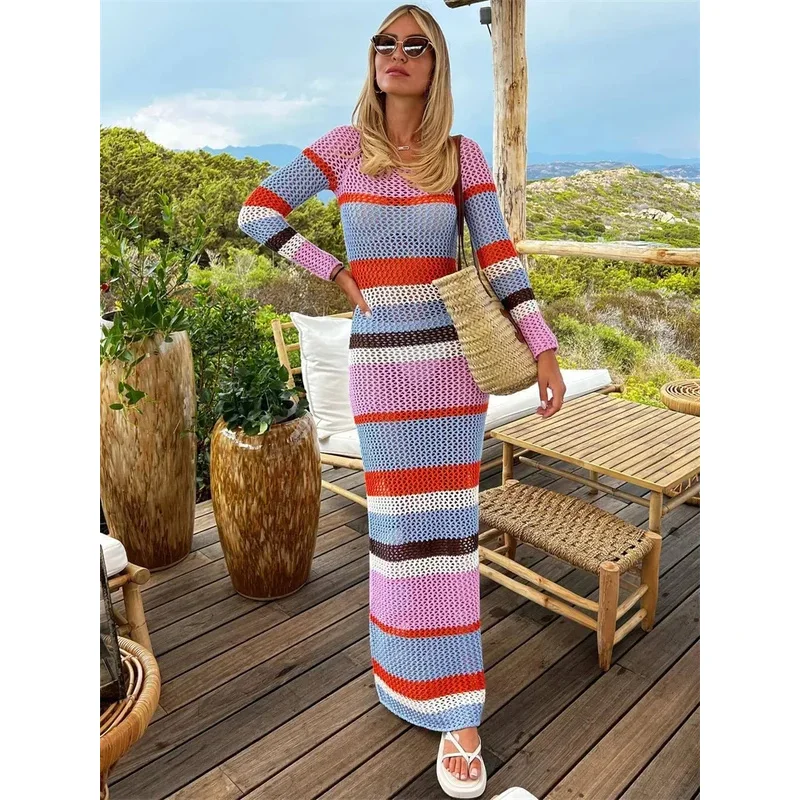 2025Tossy тонкий трикотаж на шнуровке с открытой спиной для женщин, бандажное полосатое платье, уличная одежда, контрастное праздничное пляжное вязаное платье макси Dres1 
2025Tossy тонкий трикотаж на шнуровке с открытой спиной для женщин, бандажное полосатое платье, уличная одежда, контрастное праздничное пляжное вязаное платье макси Dres1