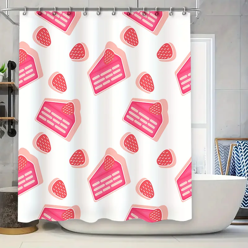 Strawberry cake-themed shower curtain with pink strawberry design modern home decor
Strawberry cake-themed shower curtain with pink strawberry design modern home decor